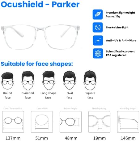 Ocushield Blue Light Lucking משקפיים מונעות מאמץ עיניים ממכשירים דיגיטליים | פותח על ידי אופטומטריסטים |